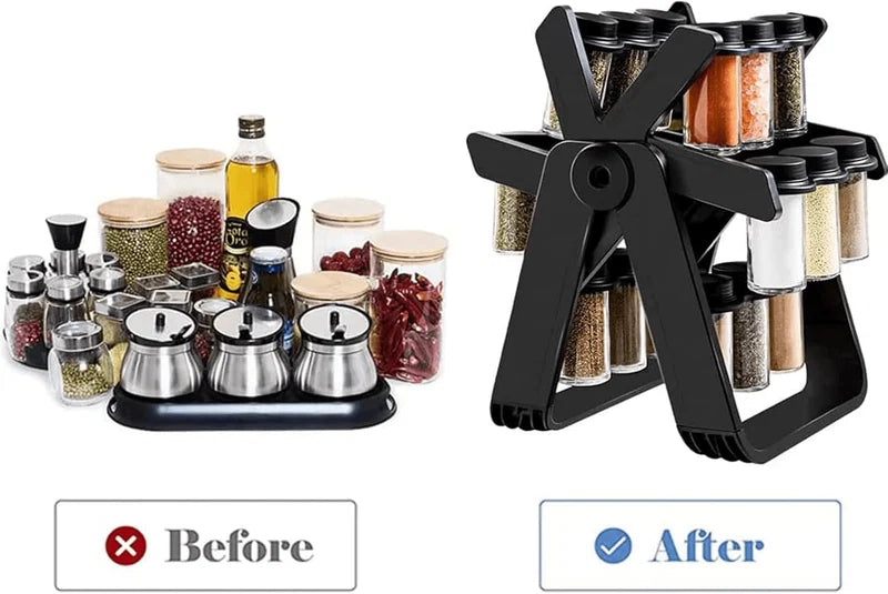 🧂 18-Jar Rotating Spice Rack – 360° Kitchen Organizer & Space-Saving Seasoning Set