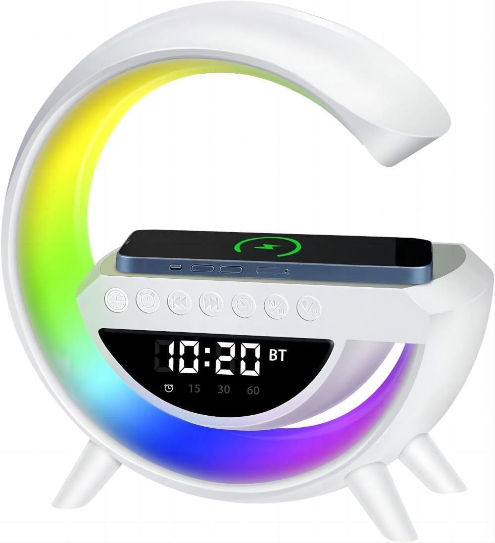 4-in-1 Smart Desk Lamp – Bluetooth Speaker, Wireless Charger, Alarm Clock & RGB Light