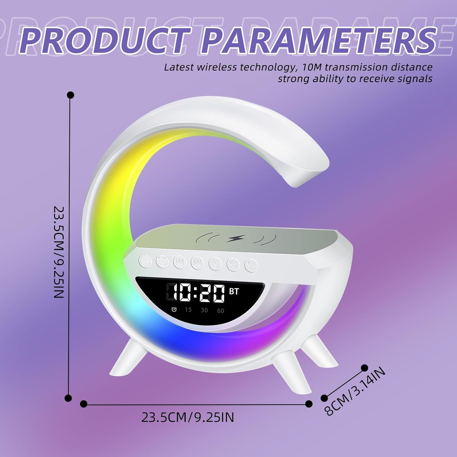 4-in-1 Smart Desk Lamp – Bluetooth Speaker, Wireless Charger, Alarm Clock & RGB Light
