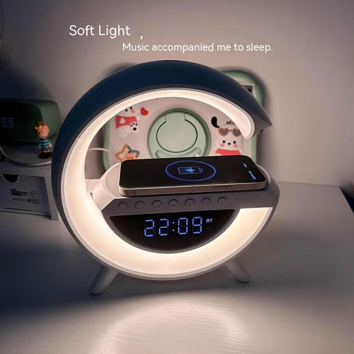 4-in-1 Smart Desk Lamp – Bluetooth Speaker, Wireless Charger, Alarm Clock & RGB Light