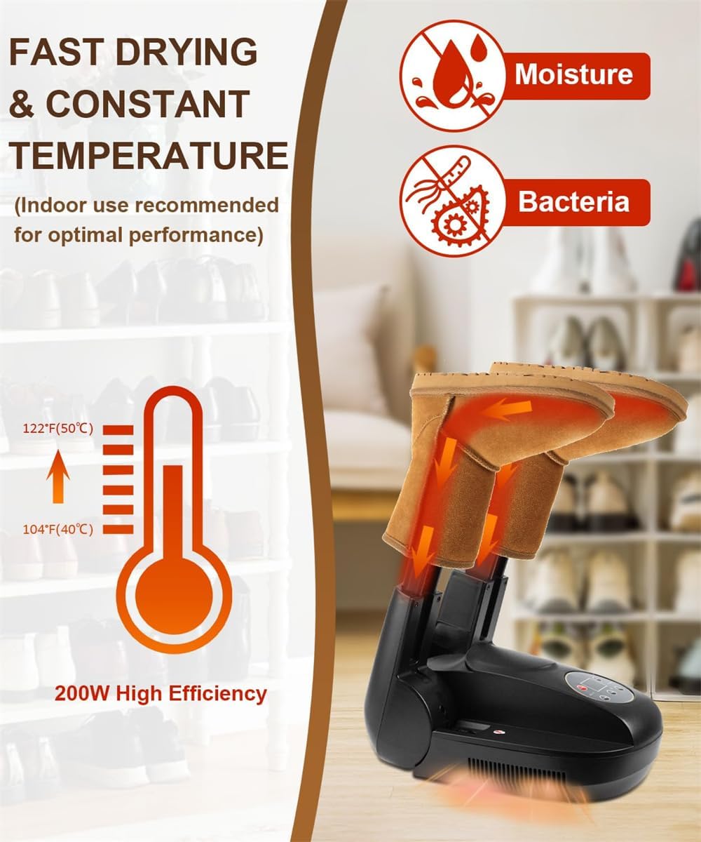 Compact Shoe Dryer, Electric Foot Warmer with Timer Shoe Adjustable Odour  Eliminator Damp and Wet Remover Foldable