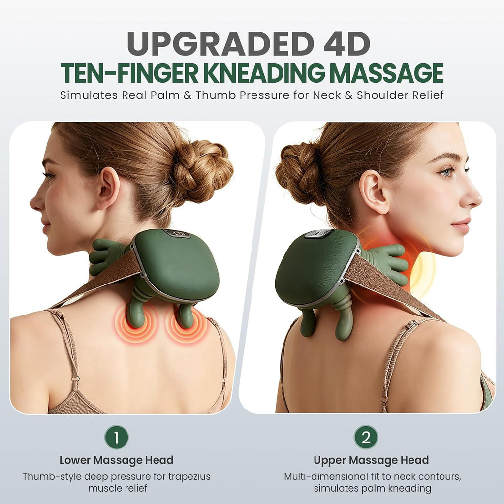 LAKEEN Upgrade 4D Neck and Shoulder Massager with Heat, Wireless Portable Bionic Massage with Real Human Hand Kneading, Neck Massager for Pain Relief Deep...