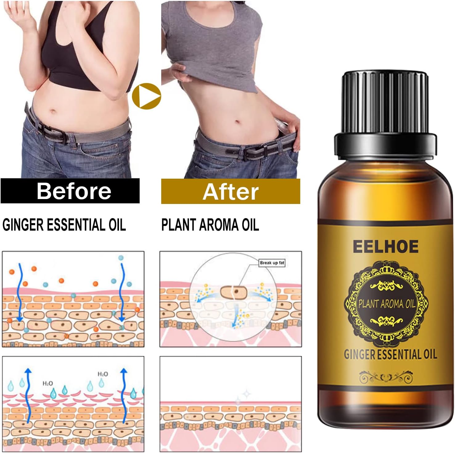 🌿 EELHOE Ginger Essential Oil – Herbal Massage, Aromatherapy & Skin Care Oil
