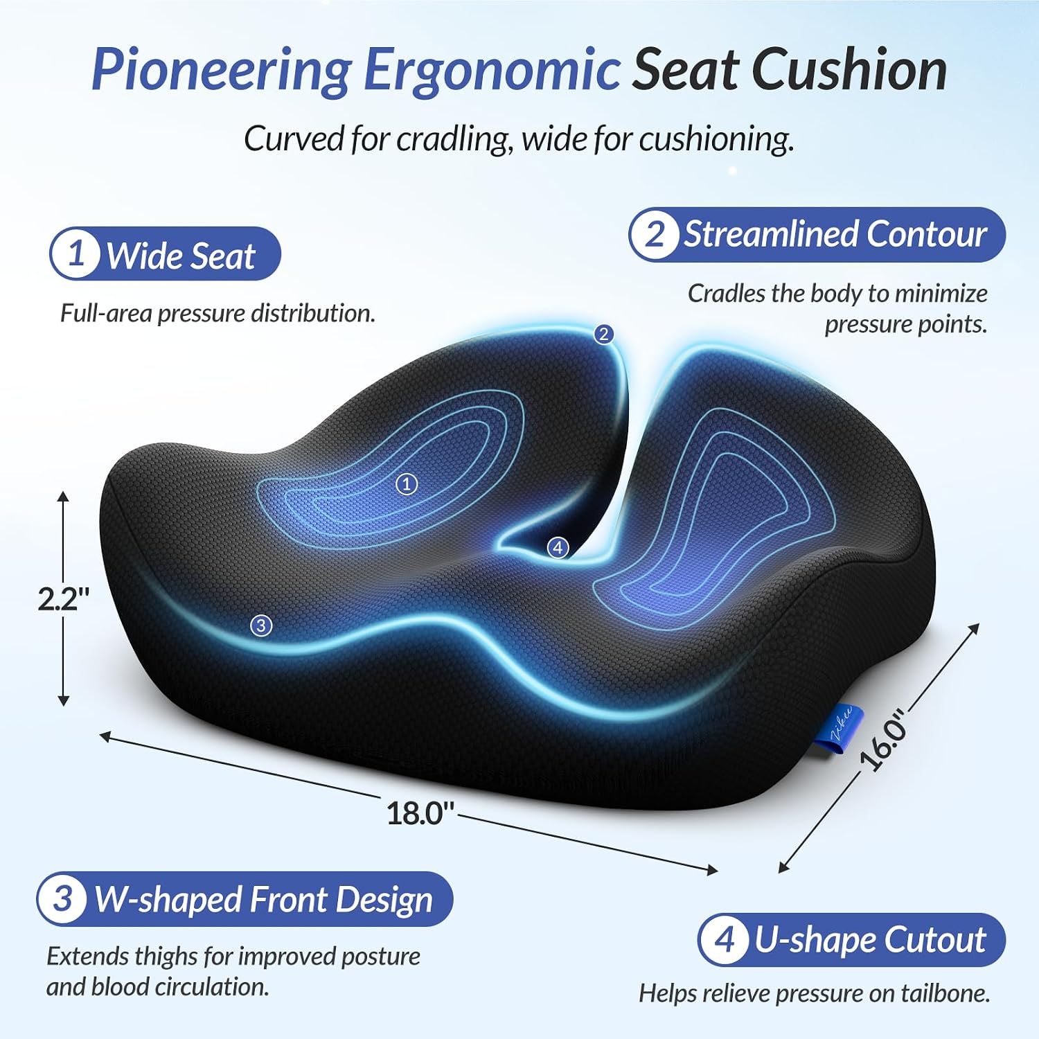 🪑 Ergonomic Memory Foam Seat Cushion – U-Shaped Tailbone & Back Support