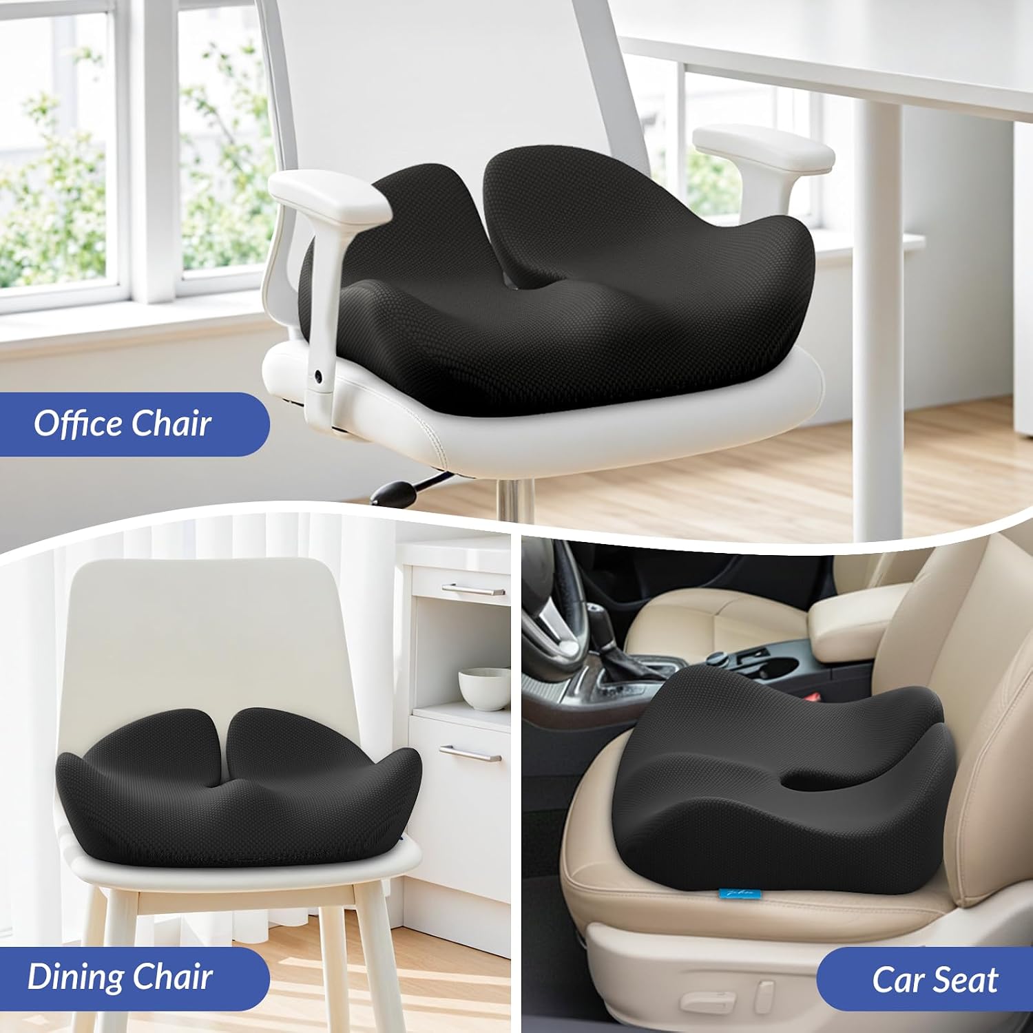 🪑 Ergonomic Memory Foam Seat Cushion – U-Shaped Tailbone & Back Support