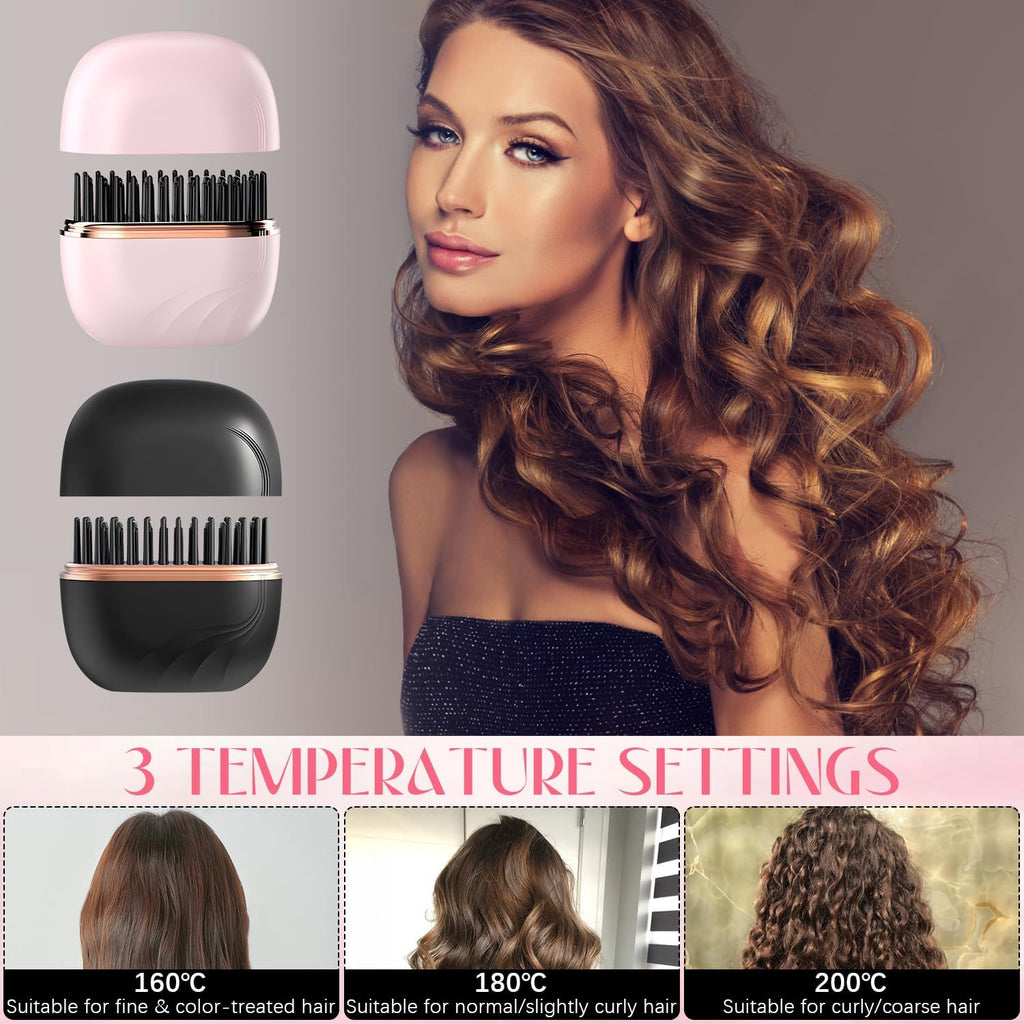25W Cordless Heated Hair Straightening Comb – 3-Speed Tourmaline Ceramic Frizz Control Brush