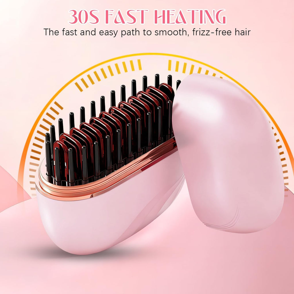 25W Cordless Heated Hair Straightening Comb – 3-Speed Tourmaline Ceramic Frizz Control Brush