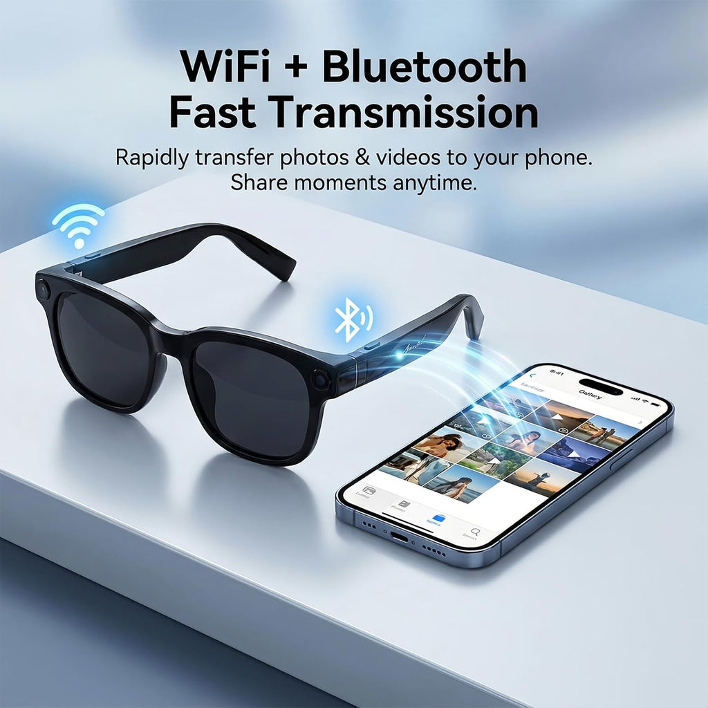 AI Smart Glasses with Camera, 8MP HD Bluetooth Camera Glasses