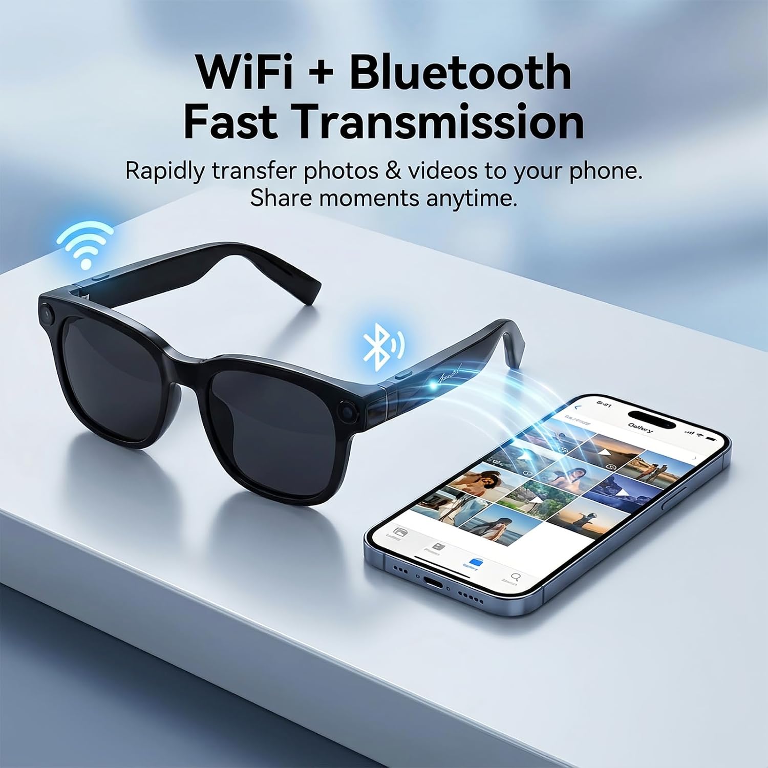 AI Smart Glasses with Camera, 8MP HD Bluetooth Camera Glasses