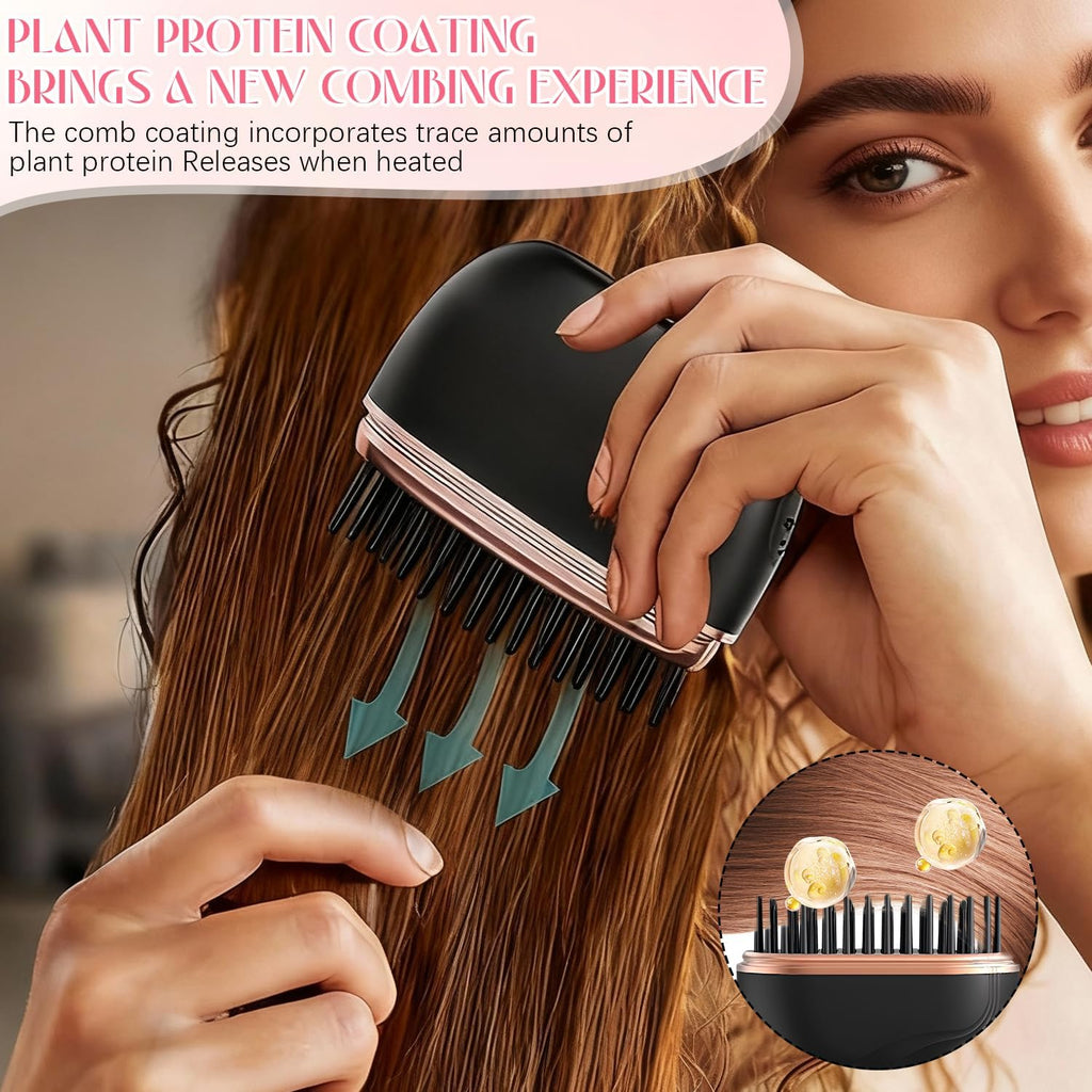 25W Cordless Heated Hair Straightening Comb – 3-Speed Tourmaline Ceramic Frizz Control Brush