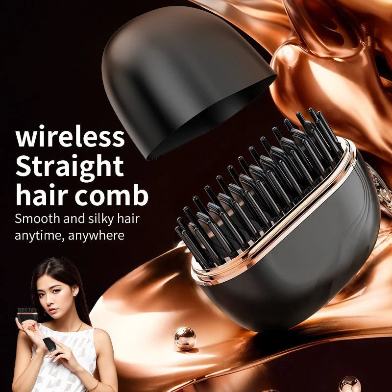 25W Cordless Heated Hair Straightening Comb – 3-Speed Tourmaline Ceramic Frizz Control Brush